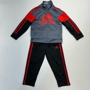 Adidas Boys Size 3T Two Piece Track Suit Pants Zip Up Jacket Black Gray Red